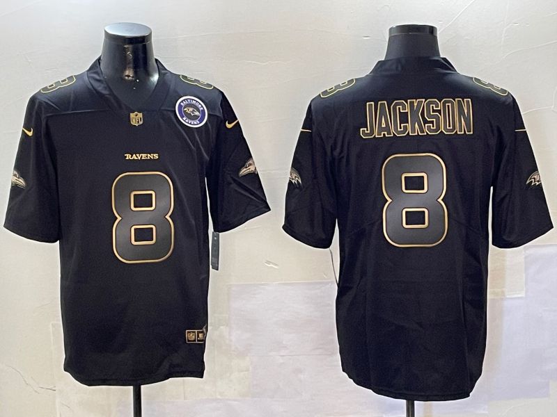 Men Baltimore Ravens #8 Jackson Black Gold 2024 Nike Limited NFL Jersey style 01083